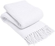 LIZZIE JACOBS New Lisbon 100% Cotton Throws Waffle Style Luxurious Super Soft Warm Cosy Sofa Bed Settee Chair Travel Blankets (Double - 178 x 254 cm, White)