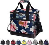 iknoe Large Cooler Bag Collapsible, 15L Insulated Bags, Leakproof Lunch Cooler Tote with Multi-Pockets for Adult, Insulated Lunch Box for Beach, Picnic,Work, Flower 24-Can