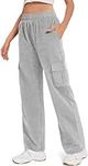 TARSE Cargo Pants for Women High Waisted Y2K Casual Baggy Joggers Petite Wide Leg Pants with Pockets（HeatherLightGray,S）