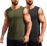 COOFANDY Mens 2 Pack Tank Tops Gym Workout Bodybuilding Muscle Cut Off Tank Shirts Black/Army Green