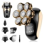 Detachable Head Shavers, SHPAVVER 5 in 1 Electric Razor IPX7 Waterproof for Bald Men, Wet Dry LED Display Rechargeable 7D Rotary Shaver Grooming Kit with Type C Charge A