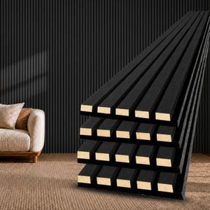 VAMSLAT Acoustic Wood Slat Wall Panels 4 Pack 94.5" x 7.9" Noise Reduction Sound Absorbing Wall Panels for Interior Wall Decor, Modern Soundproof Wood Panels for Living Room(Black)