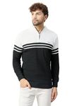 Kvetoo Men High Neck Zip Full Sleeve Woolen Winter Sweater White Black Size L