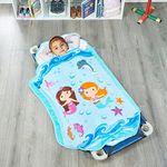 EVERYDAY KIDS Cute Preschooler and Toddler Cot Nap Mat for Home, Daycare, Preschool and Kindergarten; Easy to Roll Sleeping Mat with Elastic Straps, Pillow and Blanket