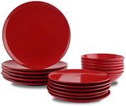 Amazon Basics 18-Piece Stoneware Dinnerware Set - Fire Engine Red, Service for 6