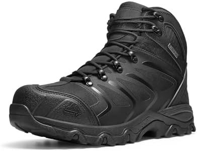NORTIV 8 Waterproof Work Boots for Men Steel Toe Safety Construction Boots,Size 8.5W,ALL BLACK,NMUWIB2403