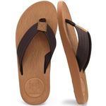 KuaiLu Flip Flops for Mens Arch Support Summer Beach Pool Wide Fit Thong Sandals Yoga Memory Foam Cushioned Slip On Shower Leather Cloth Fabric Orthotics Plantar Fasciitis FlipFlops Khaki Brown 9