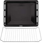 ICQN Baking Trays & Grid 460 x 370 x 30 mm Set, Enamelled, Grease Pan, Chrome-Plated, Oven Rack, Baking Tray for Oven & Hob, Grid Rack