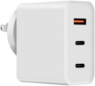 FOSION 42.5W USB Wall Charger AU Plug, 3Port Dual USB-C 20W PD 3.0 Ports+ 1 QC 3.0 Fast Charging Power Adapter Block for iPhone 15/14/13/13 Pro/12,/12 Pro /11/ Mini, iPad Pro, Galaxy S23 22 and More