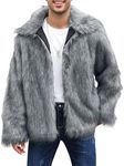Gihuo Men's Faux Fur Coat Plush Warm Winter Furry Jacket, Fashionable Fake Fur Jacket for Men (BlackGrey, M)