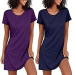 Ekouaer Ladiesshort Sleeve Navy Nightdress Womens Pack of 2 Nightshirts Short Sleeve Nighties for Women, Purple+Navy, M