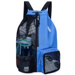 WANDF Swim Bag Mesh Drawstring Backpack with Wet Pocket for Swimming, Gym, and Workout Gear (Navy Blue)