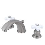 Kingston Brass KB968PX Victorian Widespread Lavatory Faucet with Porcelain Cross Handle, Satin Nickel