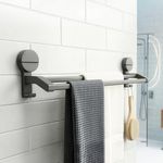 Amazon Basics Suction Towel Holder for Bathroom – Rust - Free Powder Coated Wall Mounted Towel Rack No Drill Towel Rack Modern Bathroom Accessories Organizer Grey