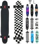 Opurtdor Longboard 8 Layers Decks 46"x8" Skateboard Pro Complete Skate Board Maple Wood Long Board for Adults Beginners (Black White Plaid)