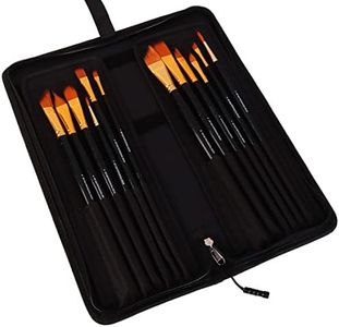 Kabeer Art Set Of 12 Exclusive Fine Art Long Handled Paint Brush + Zippered Carry Bag With Pop-Up Stand - For Oil Acrylic Watercolor Painting