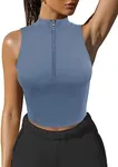 LASLULU Womens Crop Tops Half Zipper Racer Back Yoga Tank Tops Casual Sexy Summer Athletic Shirts Sports Bra Seamless Workout Gym Running Tops Muscle Tank(Blue X-Large)