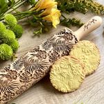 RAINFOREST Embossing Rolling Pin. Laser Engraved Dough Roller with Tropical Pattern for Embossed Cookies and Pottery by Algis Crafts