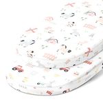 Bassinet Fitted Sheets for Fisher Price Bassinet Soothing Motions, Stow and Go, Rock with Me and Soothing View Bassinet – Snuggly Soft 100% Jersey Cotton – Farm Animals – 2 Pack