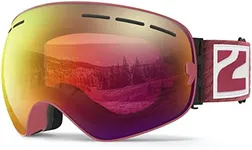 ZIONOR X Ski Snowboard Snow Goggles OTG Design for Men Women Adult with Spherical Detachable Lens UV Protection Anti-fog (Pink Frame LightPurpleRevoRed Lens)