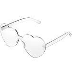 Maxdot Heart Shape Sunglasses Rimless Transparent Heart Glasses Colorful Party Favors, Clear, Medium