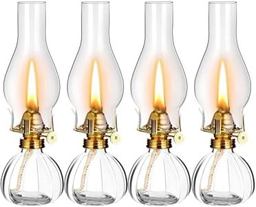 4 Pcs Large Oil Lamps for Indoor Use Vintage Glass Kerosene Lantern Clear Kerosene Lamp Chamber Hurricane Lamps Antique Oil Lantern with Adjustable Fire Wick for Home Lighting Tabletop Decor, 11 Inch