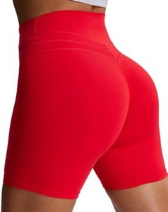 Aoxjox Luna Workout Biker Shorts for Women Tummy Control High Waisted Exercise Athletic Gym Running Yoga Short 6" (Racing Red, Large)