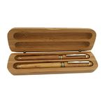 0.5mm Bamboo Gel Ink Rollerball Pen & Fountain Pen Set, Creative Luxurious Carbonization Surface Signature Writting Drawing Gift Supplies Hand Polished Arts Crafts with Bamboo Case(Round Cap 1)