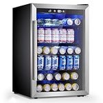 Havato 145 Can Wine Cooler, Compact Beverage Fridge with Glass Door for Wine/Beer/Soda, LED Light, 4.4cu.ft, Freestanding Quiet Wine Refrigerator with Digital Display for Home/Office/Bar/, Silver