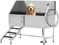 Albott 60 in Dog Washing Station for Home - XL 304 Stainless Steel Dog Bathtub with Stairs, 3-Speed Showerhead, Removable Grates, Professional Pet Bathtubs for Easy Cleaning (Left)