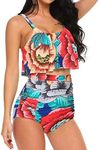 ADOME Ruffle Swimsuit for Women Bikini Flounce Bathing Suit Red XXL