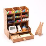 Marbrasse Wood Desk Organizer, Desktop Pen Holder, Wooden Pencil Holder, Office Caddy Organizer, Pencil Organizer for Desk, Art Supply Storage Organizer with Drawers