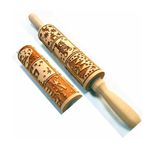 Qiwenr Pizza Pastry Baking Pie, Christmas Wooden Rolling Pins, Natural Safe Wood Roller Pin, Embossed Rolling Pin Wooden, Wooden Embossed Rolling Pin, Accessories for Baking (Wood Color)