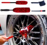 Byttme Professional 4 Pack Long Handle Wheel Brush Kit for Cleaning Wheel and Tire- 2X Soft Wheel Woolies Cleaning Brush, Detailing Brush and Stiff Tire Brush Wheel Brush Set