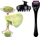 Hair Massager Hair Scalp Massager Shampoo Brush+Hair Regrowth Roller with 540 Titanium Micro Needles+Face Stone Jade Roller With Gua Sha (Hair sclap+Hair Growth Roller+Jade Roller)