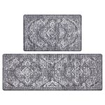 Ileading Kitchen Anti Fatigue Mat Set of 2 Non Skid Waterproof Kitchen Floor Mat Vintage Cushioned Comfort Standing Desk Office Mat Runner for Kitchen Sink Laundry, 17"x47"+17"x28", Grey