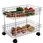 WayMore® Stainless Steel 2-Tier Fruits & Vegetable Onion Trolley Container Basket Organizer Organiser Holder Stand for Kitchen