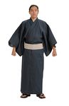 Edoten Men's Kimono Japan Shijira Weaving Yukata, Navyblue, Large