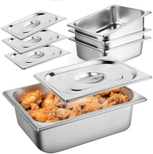 West Bay 4 Pack 1/2 Half Size Hotel Pan, 4'' Deep Steam Table Pan with Lid, 12.8''L x 10.4''W Stainless Steel Pans for Home, Party, Hotel, Buffet