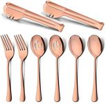 Homikit Stainless Steel 2 Large Serving Spoons, 2 Slotted Serving Spoons, 2 Serving Forks, 2 Serving Tongs, 8 Copper Metal Catering Banquet Buffet Serving Utensil Set, Mirror Polished, Dishwasher Safe