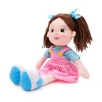 ADEPTNA Soft 35cm Plush Rag doll Pinafore Dress - Kids Princess Plush Toy Doll - Adorable Ragdoll is the Perfect Companion for your Little One - Age 18m + (PINK)