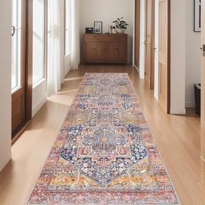 Cekene Distressed Hallway Runner Non-Slip 60x240cm Extra Long Entryway Runner Rug Oriental Kitchen Rug Runner Washable Low Pile Floor Carpet for Hallway Entryway Laundry Room