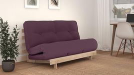 Kyoto Futons Double Standard Futon in Aubergine - Light Wood Finish, 75x137x85cm, Thermally Bonded Wool/Cotton & Fibre Mix Padding