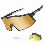 Excoutsty Polarized Sports Sunglasses for Men Women,UV400 Windproof Baseball Cycling Sunglasses with 3 Interchangeable Lenses (Yellow)