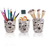 CXRYLZ 3pcs Skull Pen Pot Ornament, Resin Gothic Home Decor Pen Holder for desk, Makeup Brush Storage Organizer Cup Planter Container for Gifts Office Men Women