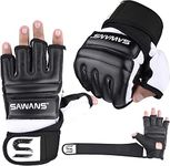 SAWANS Punch Bag Boxing Gloves Karate Mitts MMA Body Combat Taekwondo Training Martial Art Fighting Grappling Muay Thai (Black, Small)