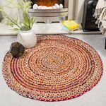 ETHNICITI Round Braided Multicolour Cotton Jute Recycled Handwoven Bohemian Reversible Stylish Area Rag Rug Mat Hallway Bedroom Lounge Living Dining Study Utility Room Pet Yoga High Traffic - 60cm/2ft