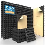 AUSLET 36 Pack Sound Proof Panels Self-Adhesive 12" x 12" x 2" Pyramid Acoustic Foam Panels High Density Soundproofing Foam Wall Panels Sound Absorbing Panels for Studio Wall and Door