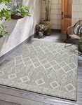 Adiva Rugs Outdoor Indoor Area Rug, Weather Resistant, Easy to Clean, Stain Resistant Floor Mat for Dining Room, Backyard, Deck, Patio (Silver Weiss, 3'7" x 6')