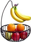 AYMAZE Fruit Bowl with Removable Banana Hanger, Black Large Baskets for Storage